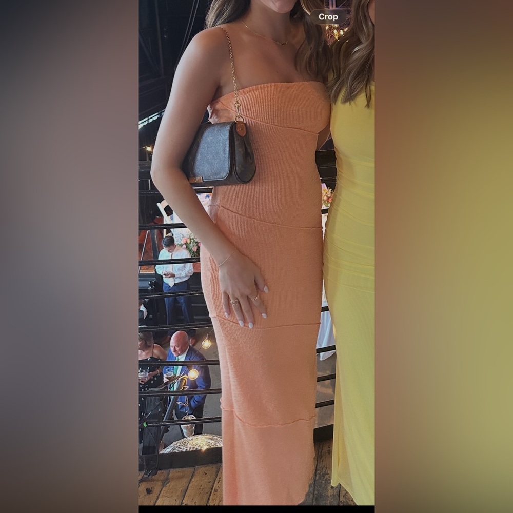 Princess Polly Strapless Ribbed Midi Dress in Peach